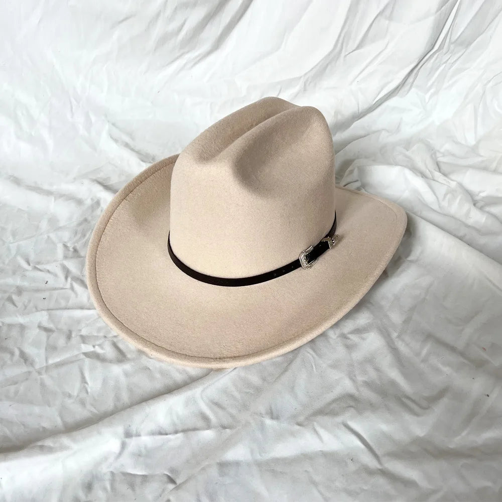 Vintage Western Cowboy Hat – Leather Wide Brim Jazz Hat for Men & Women