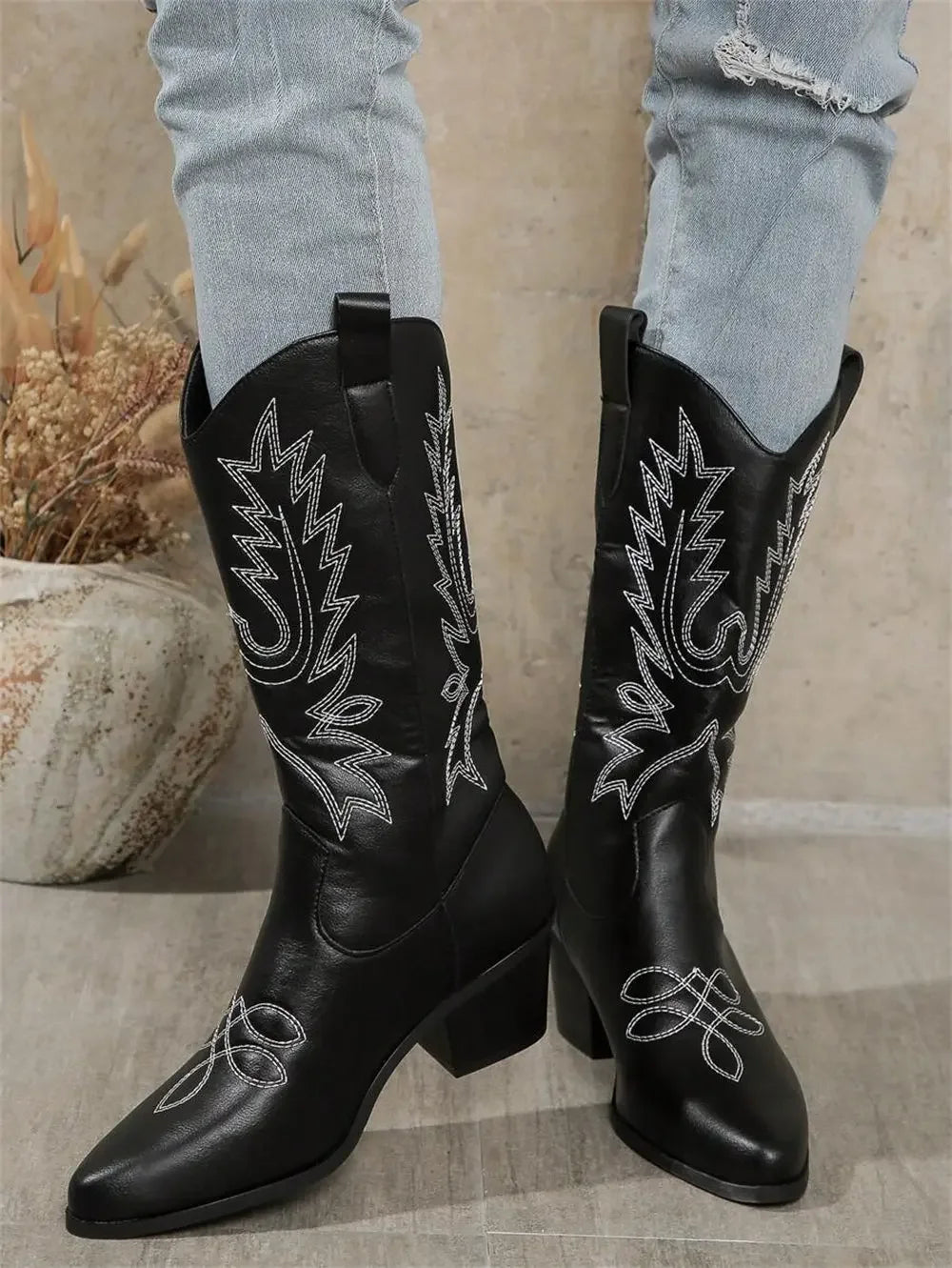 Women’s Western Cowboy Boots – Handcrafted Mid-Calf with Block Heel