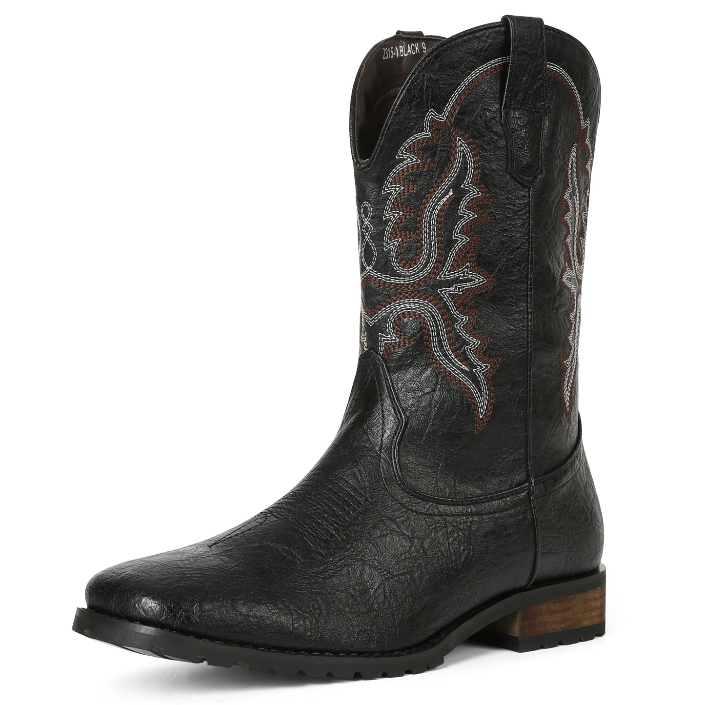 Classic Western Cowboy Boots – Handmade Embroidered Mid-Calf Pull-On Boots Vegan Leather