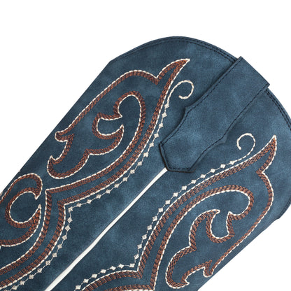 Women’s Blue Western Cowboy Boots Comfortable Wide Calf with Embroidery