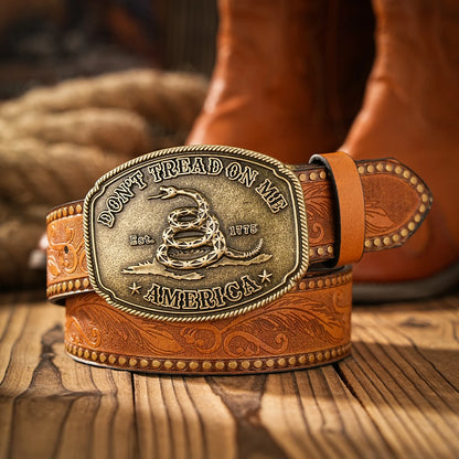 Vintage Western Belt – Unisex PU Leather Belt with Alloy Snake Buckle
