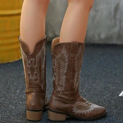 Bohemian Embroidered Western Cowboy Boots for Women