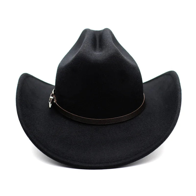 Vintage Western Cowboy Hat – Leather Wide Brim Jazz Hat for Men & Women