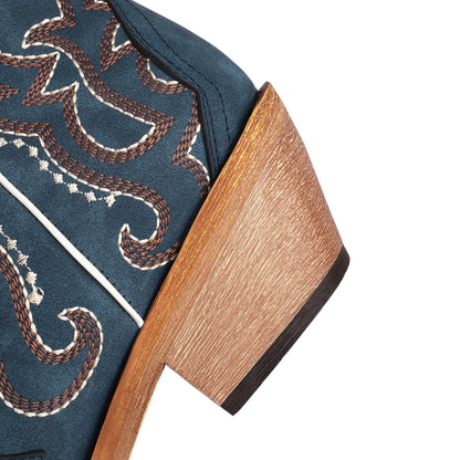 Women’s Blue Western Cowboy Boots Comfortable Wide Calf with Embroidery