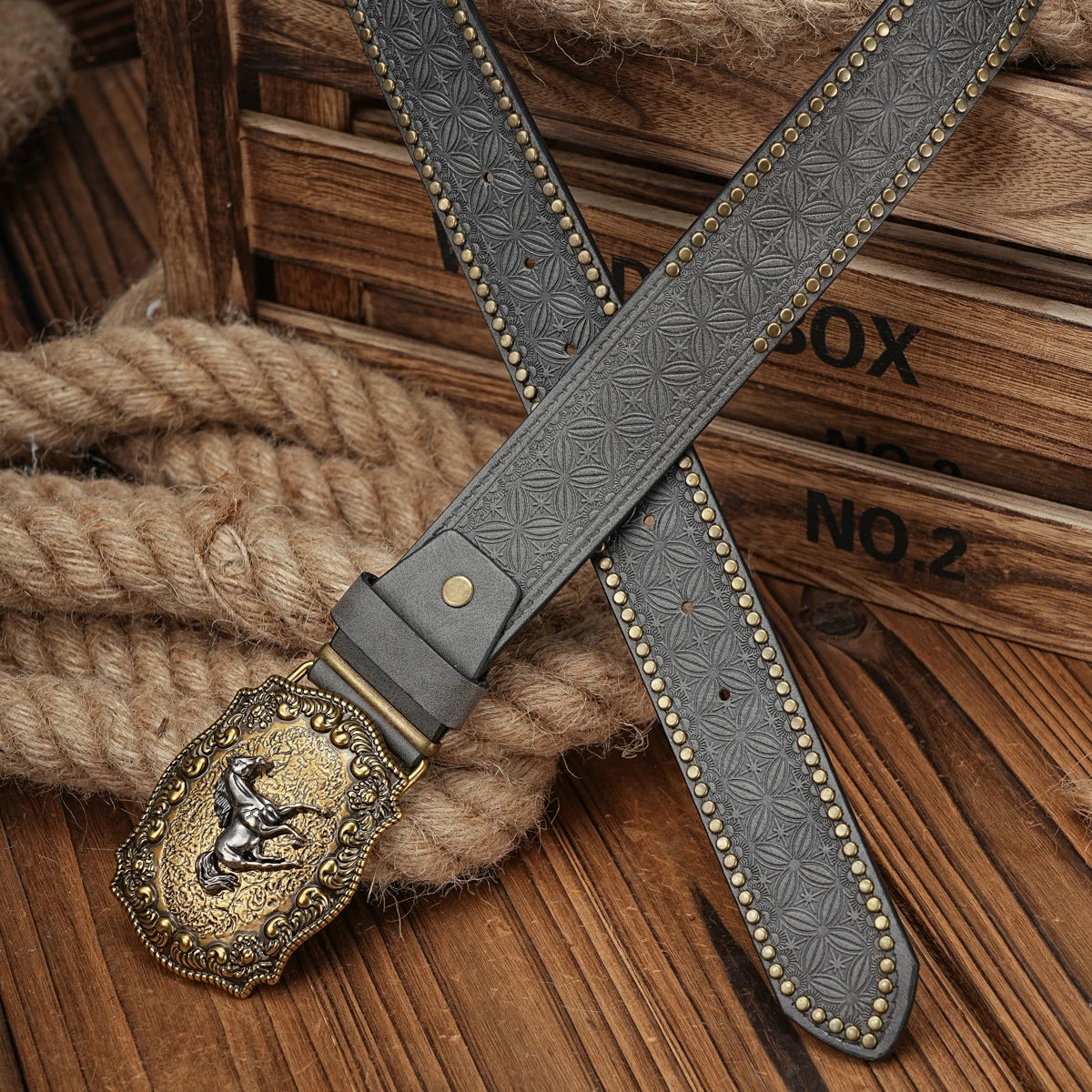 Vintage Western Horse Belt – Unisex PU Leather Belt with Ornate Metal Buckle