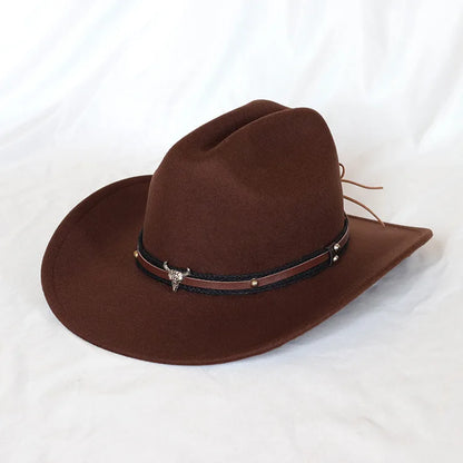 Vintage Western Cowboy Hat – Leather Wide Brim Jazz Hat for Men & Women