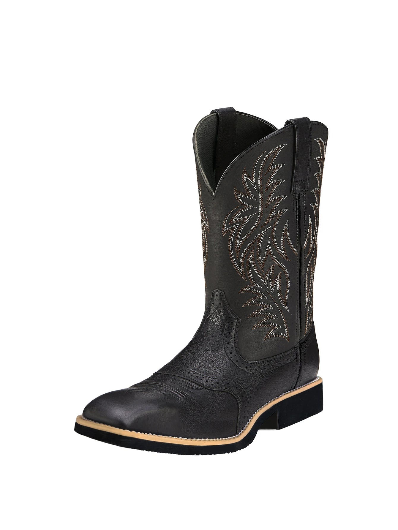Men’s Wide-Fit Western Cowboy Boots – Classic Embroidered Western Boots with Square Toe