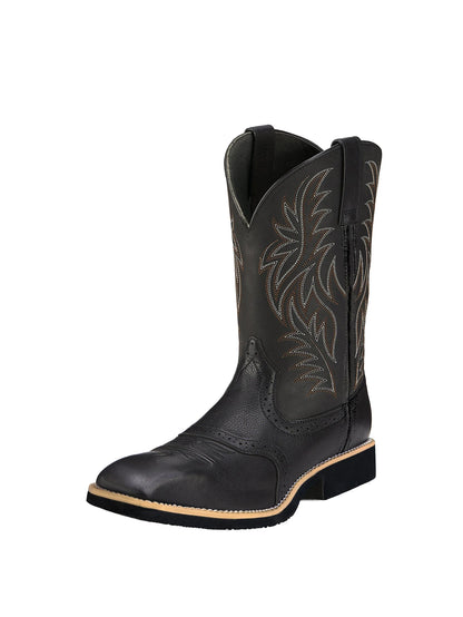 Men’s Wide-Fit Western Cowboy Boots – Classic Embroidered Western Boots with Square Toe