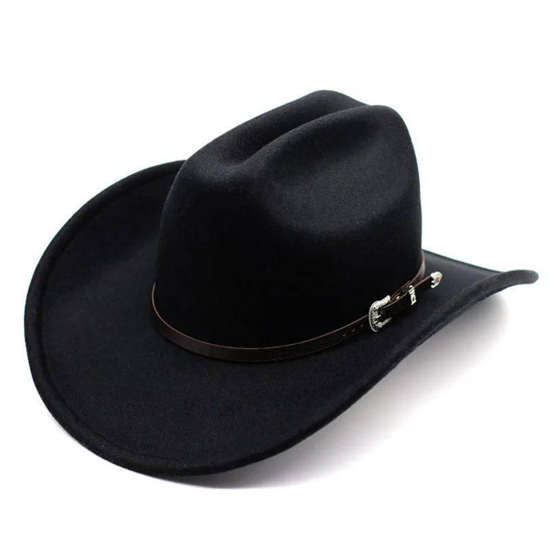 Vintage Western Cowboy Hat – Leather Wide Brim Jazz Hat for Men & Women