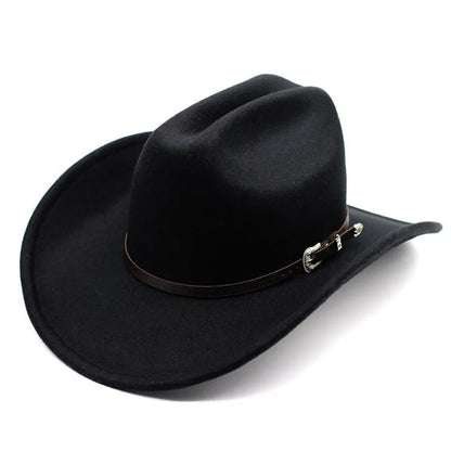 Vintage Western Cowboy Hat – Leather Wide Brim Jazz Hat for Men & Women