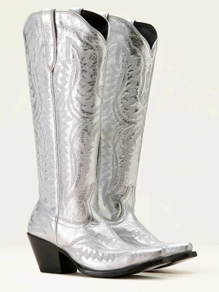 Retro Embroidered Western Cowboy Boots for Women – Pointed Toe Plus Size