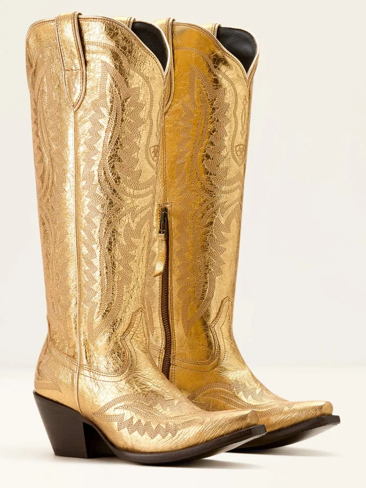 Retro Embroidered Western Cowboy Boots for Women – Pointed Toe Plus Size