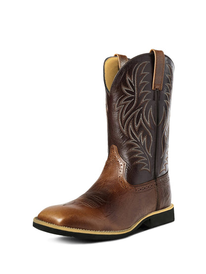 Men’s Wide-Fit Western Cowboy Boots – Classic Embroidered Western Boots with Square Toe
