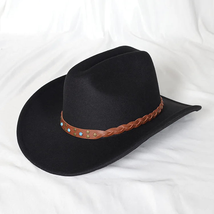 Vintage Western Cowboy Hat – Leather Wide Brim Jazz Hat for Men & Women
