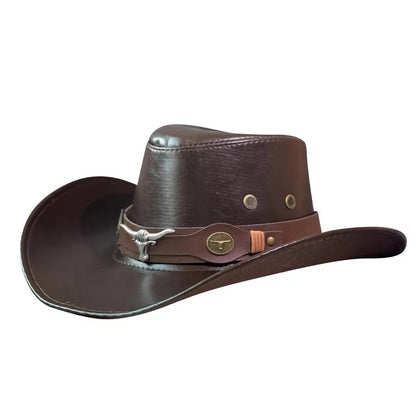 Faux Leather Western Cowboy Hat – Vintage Panama Style for Men & Women