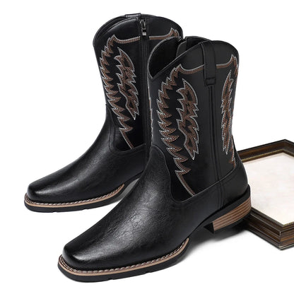 High-Tube Western Cowboy Boots – Embroidered Retro Riding Boots for Men