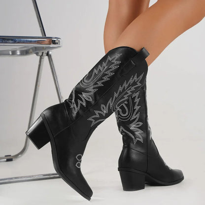 Women’s Western Cowboy Boots – Handcrafted Mid-Calf with Block Heel