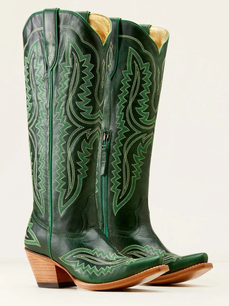 Retro Embroidered Western Cowboy Boots for Women – Pointed Toe Plus Size