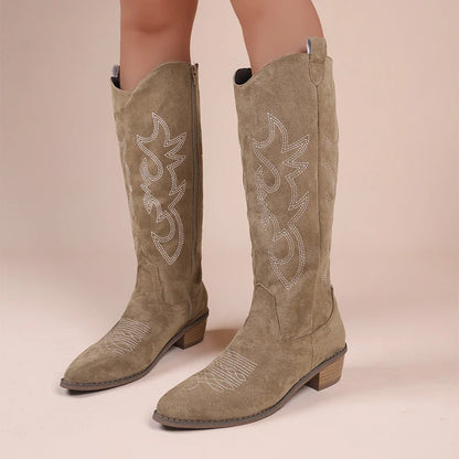 Women’s Embroidered Western Cowboy Boots – Pointed Toe High Knee