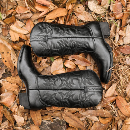 Men’s Heritage Western Cowboy Boots – Round Toe, Embroidered, Wooden Heel Sole