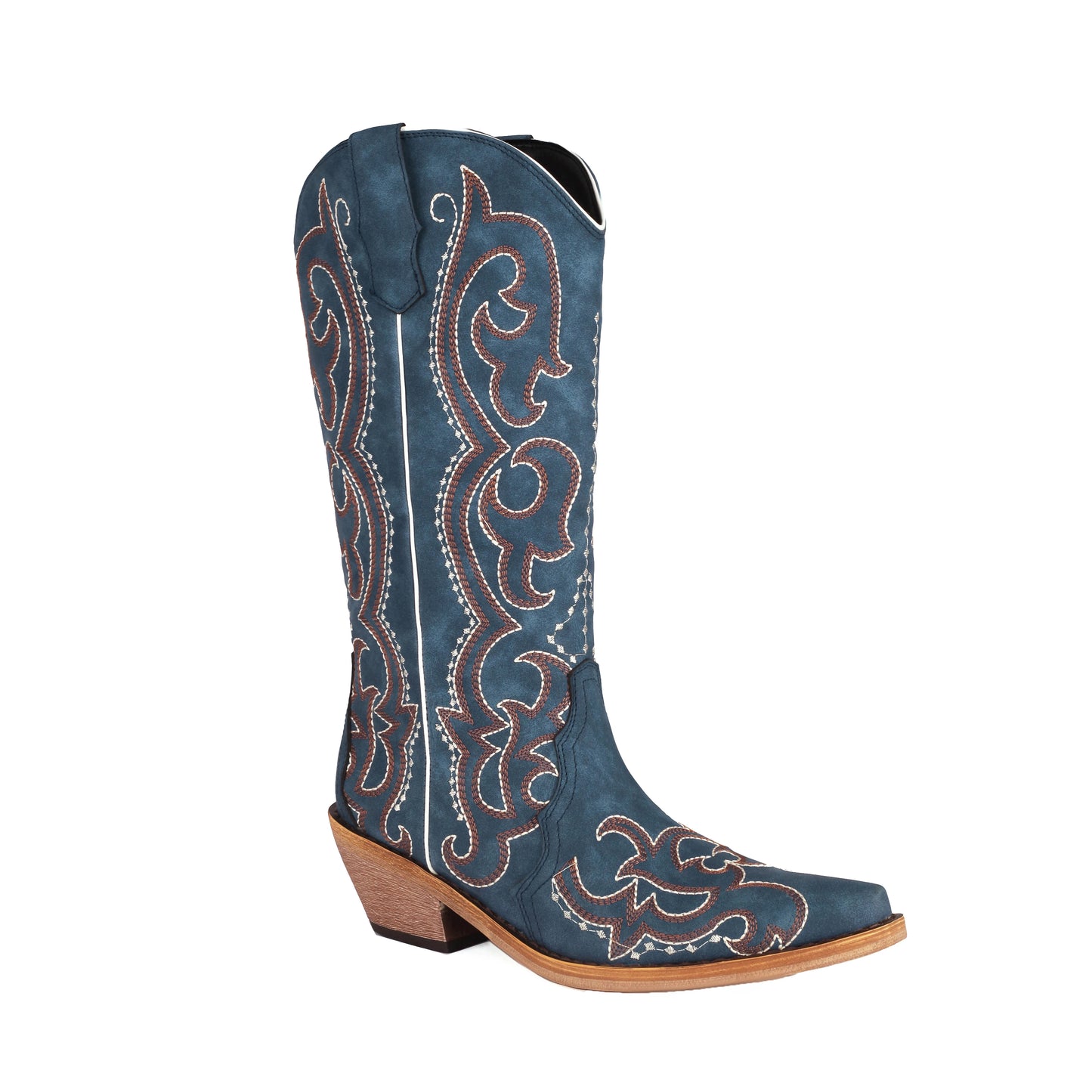 Women’s Blue Western Cowboy Boots Comfortable Wide Calf with Embroidery