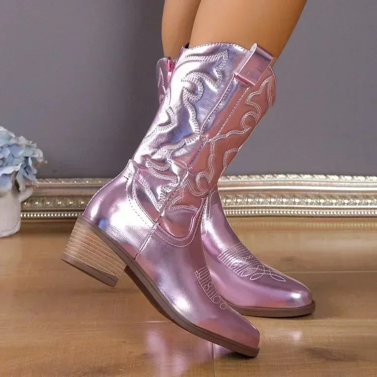Women’s Fashion Cowboy Boots Embroidered Retro