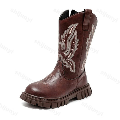Classic Western Cowboy Boots Embroidered Long Booties for Girls